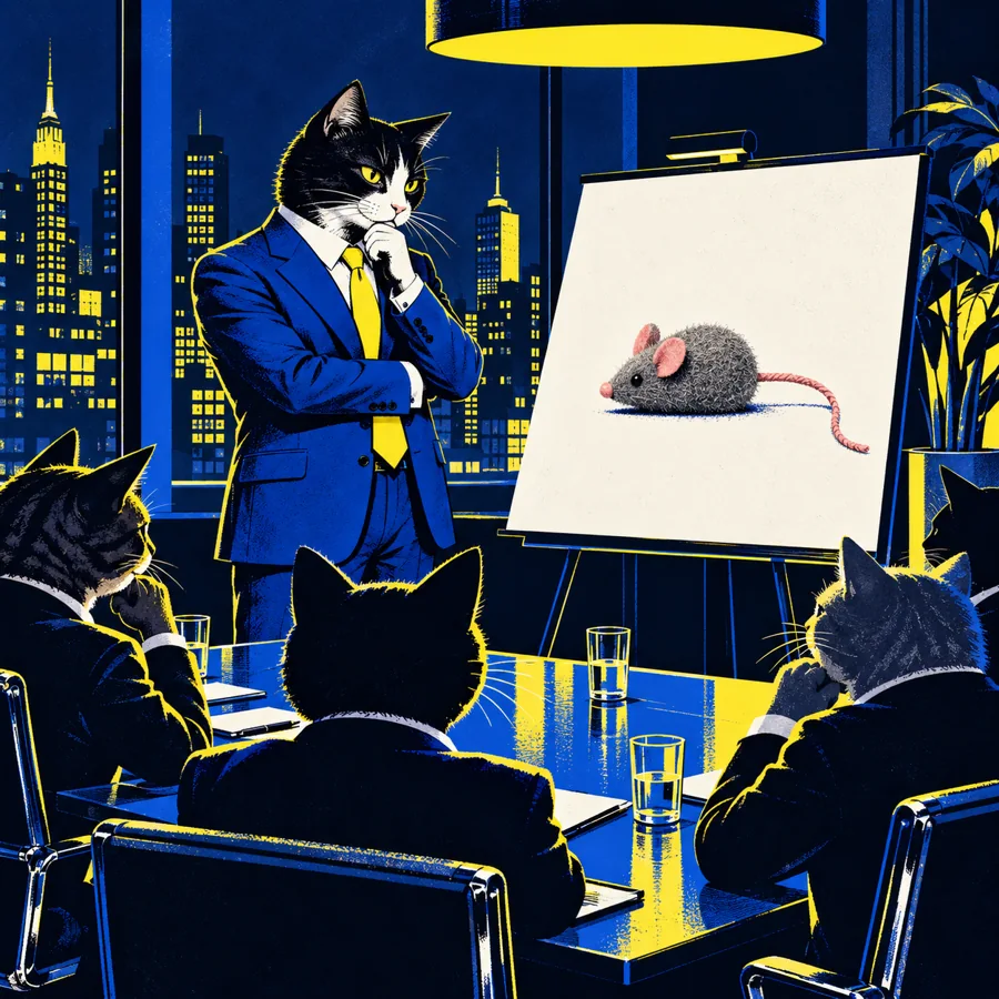 CEO CAT presents a toy mouse to the board